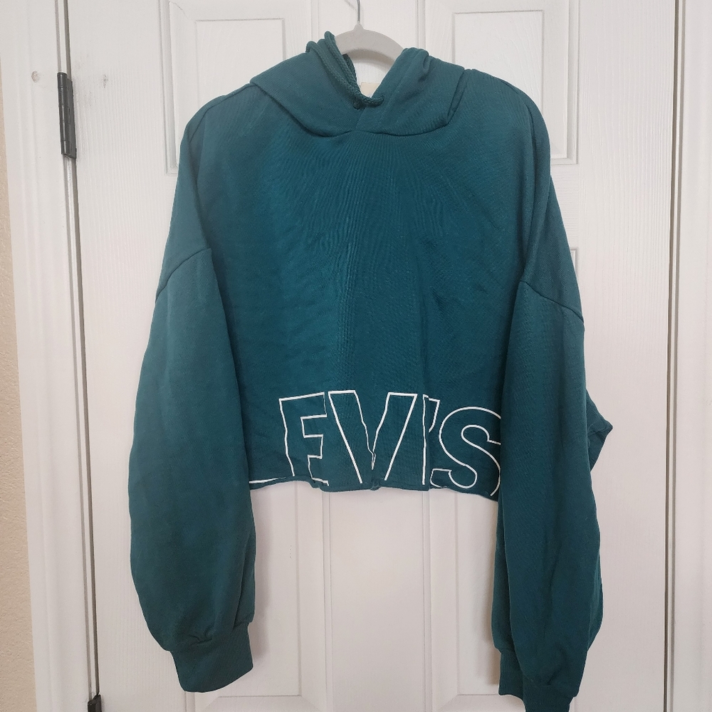 Levis Teal Cut off Cropped Hoodie Size Medium NWT